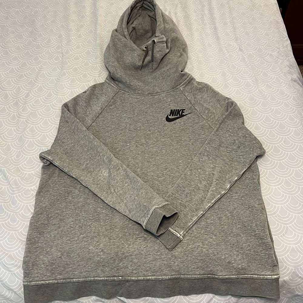 Nike Gray Hooded Sweatshirt with Black Logo